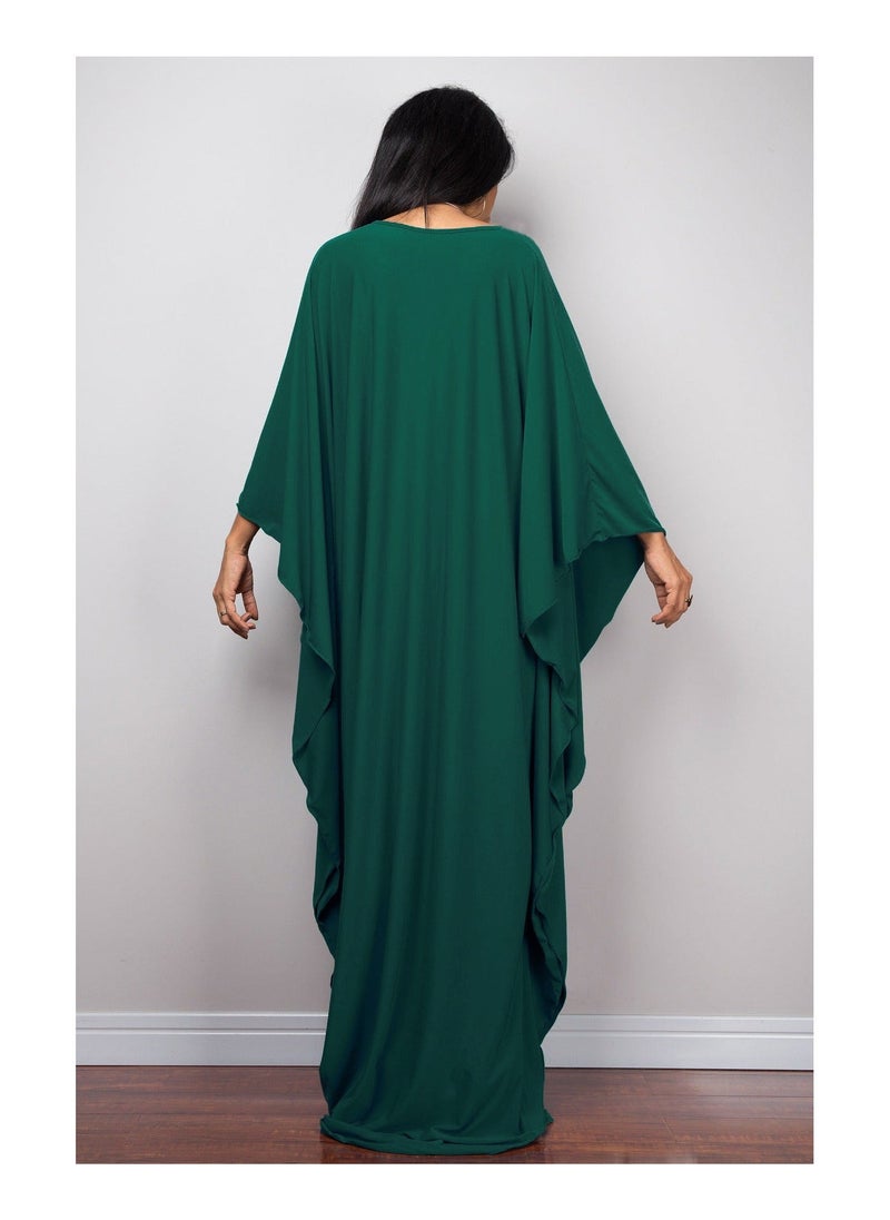 NIBEMINENT - Women Bathing Suit Cover Up Beach Maxi Dresses Loose Oversized Smock Gown Holiday Sun Protection Dark Green - Image 1