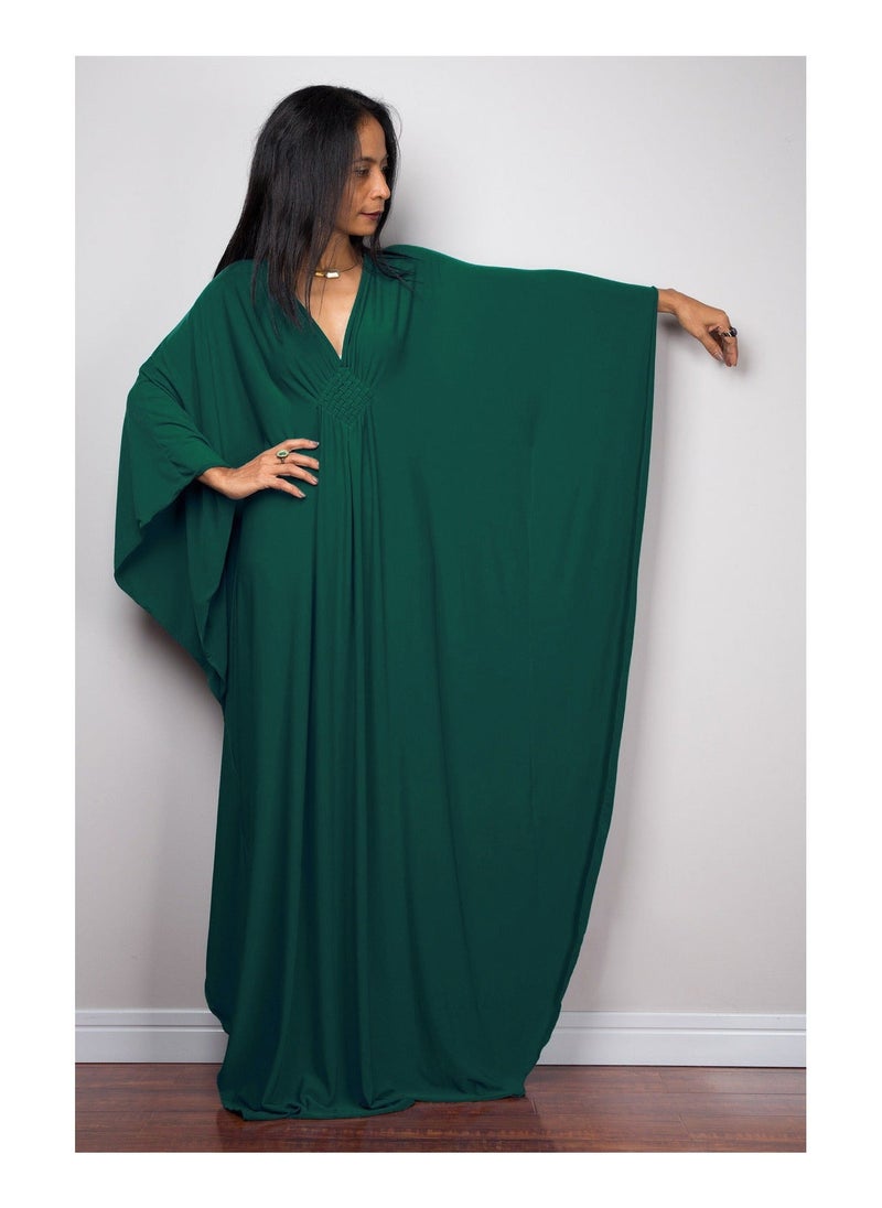 NIBEMINENT - Women Bathing Suit Cover Up Beach Maxi Dresses Loose Oversized Smock Gown Holiday Sun Protection Dark Green - Image 1