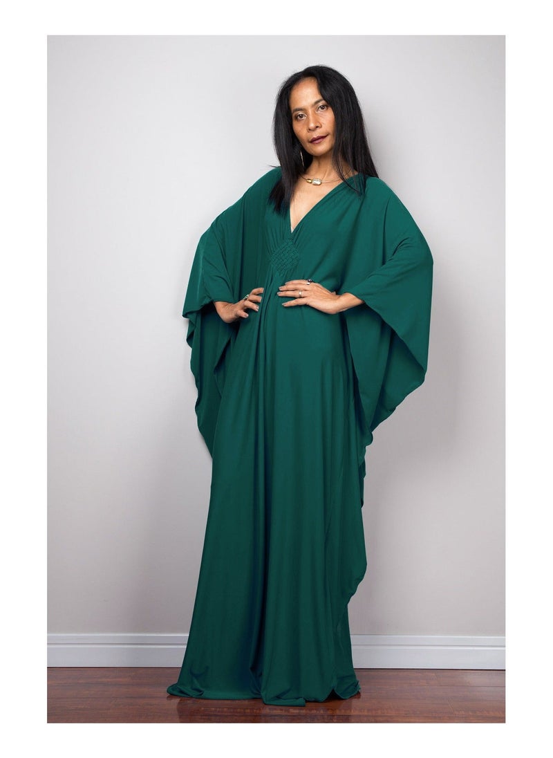 NIBEMINENT - Women Bathing Suit Cover Up Beach Maxi Dresses Loose Oversized Smock Gown Holiday Sun Protection Dark Green - Image 1