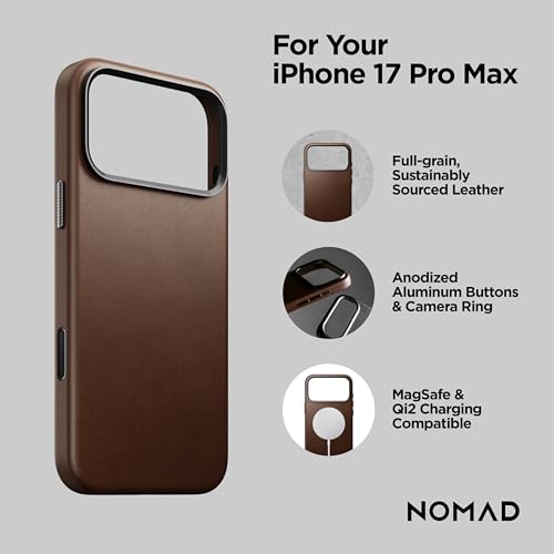 NOMAD Traditional Leather Case Brown Compatible with iPhone 17 Pro Max Leather Magsafe Charging Compatible Phone Case for iPhone 17 Pro Max - Image 2