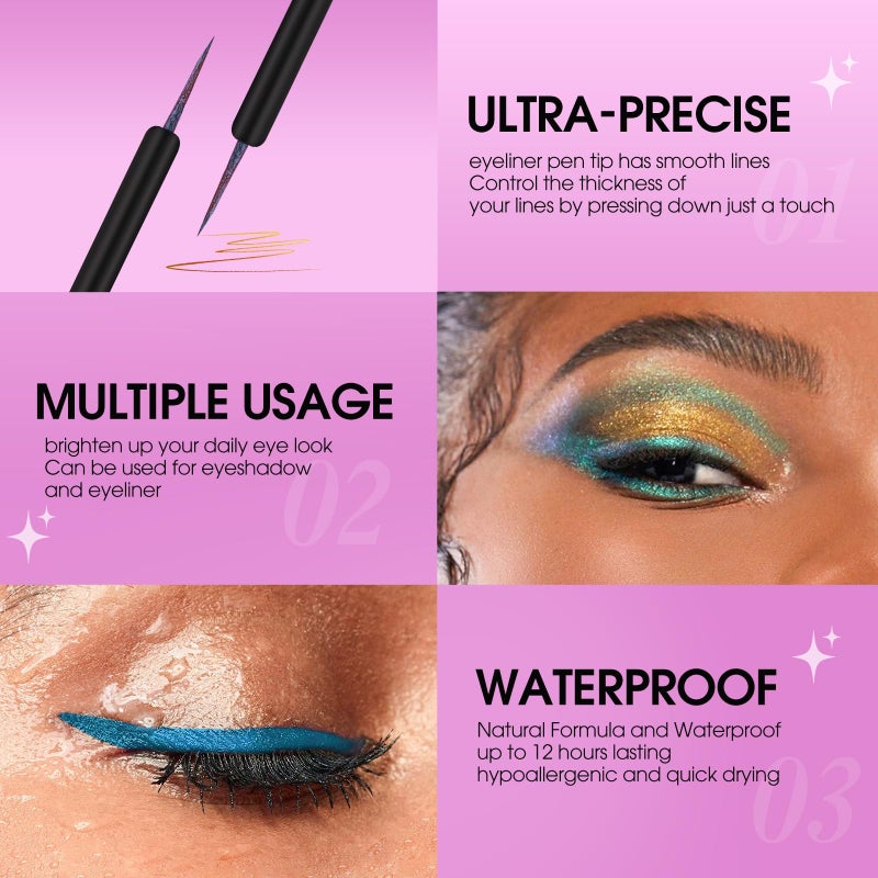 Spdoo 6pcs Multichrome Liquid Eyeliner Liquid, Metallic Glitter Shimmer Eye Liner, Long Lasting, Waterproof Colorful Eyeliner - Image 4