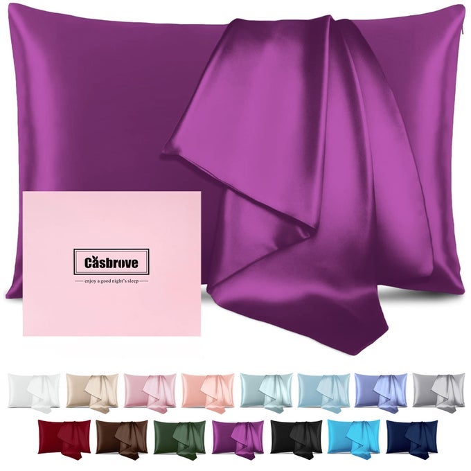 MULBERRY SILK PILLOWCASE SOFT BREATHABLE SMOOTH BOTH SIDED NATURAL SILK PILLOWCASE WITH ZIPPER BEAUTY SLEEP SILK PILLOW CASE 1 PACK FOR GIFT QUEEN PURPLE