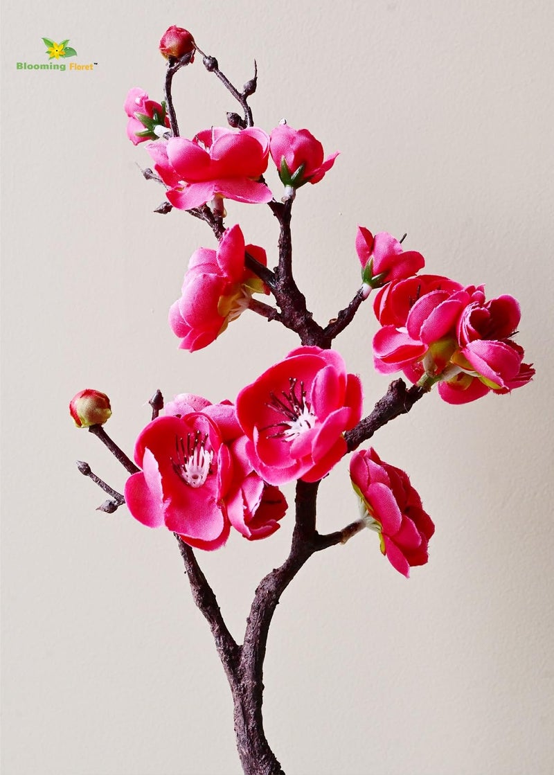 Blooming Floret Artificial Plum Blossom Flower Stick (Set of 2) Perfect for Home Decor, Office, Weddings, Gifting/Natural Looking Flower Stems 36 cm | Durable (Dark Pink) - Image 1