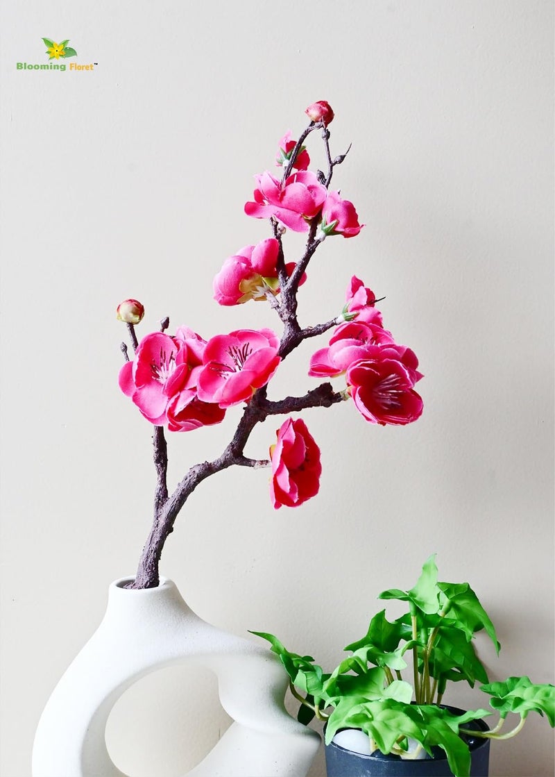 Blooming Floret Artificial Plum Blossom Flower Stick (Set of 2) Perfect for Home Decor, Office, Weddings, Gifting/Natural Looking Flower Stems 36 cm | Durable (Dark Pink) - Image 4