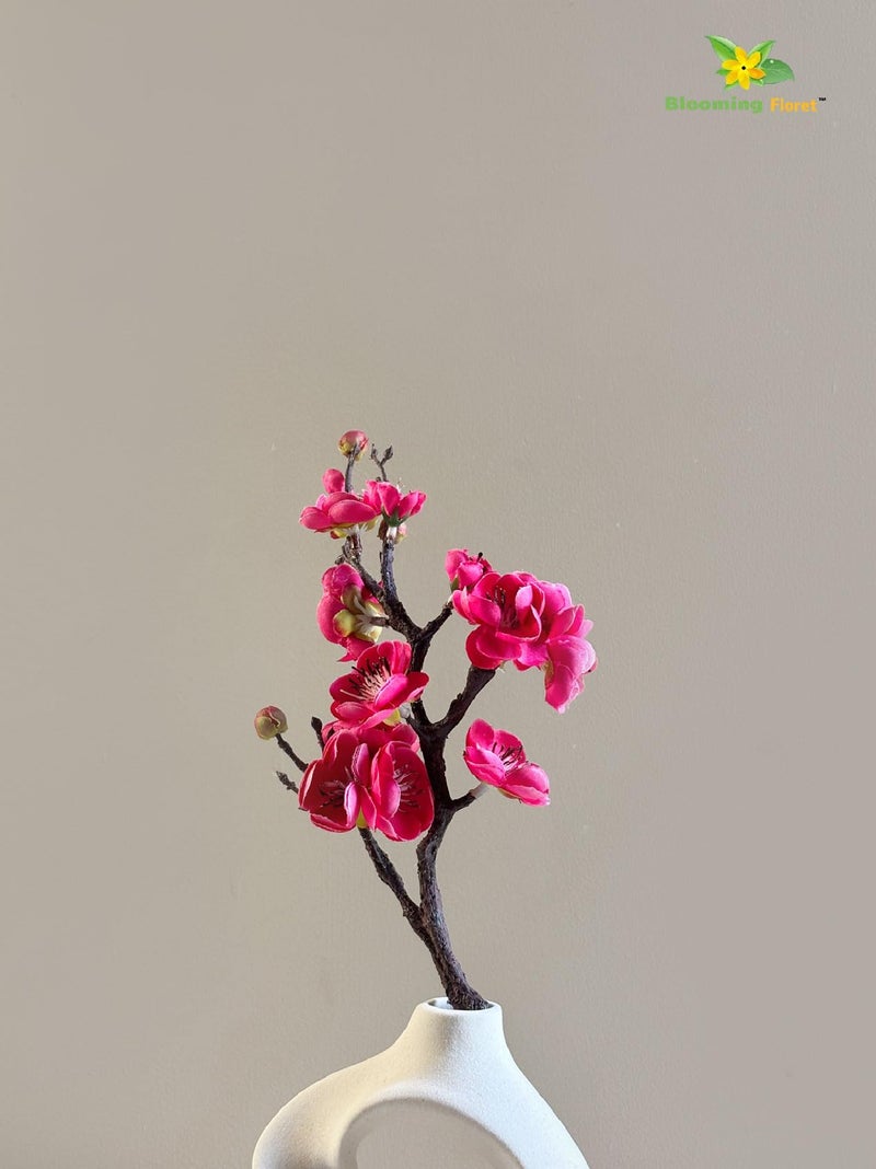 Blooming Floret Artificial Plum Blossom Flower Stick (Set of 2) Perfect for Home Decor, Office, Weddings, Gifting/Natural Looking Flower Stems 36 cm | Durable (Dark Pink) - Image 2