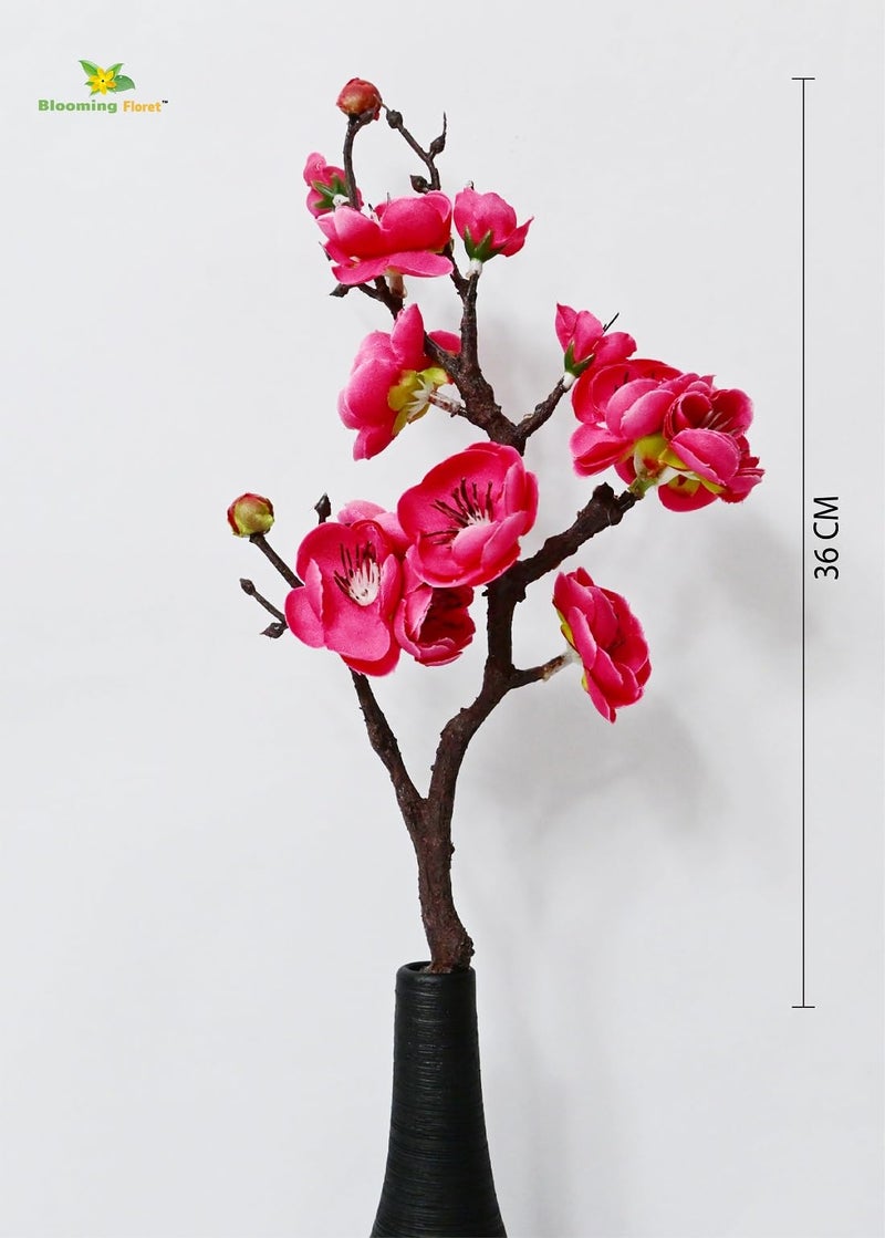 Blooming Floret Artificial Plum Blossom Flower Stick (Set of 2) Perfect for Home Decor, Office, Weddings, Gifting/Natural Looking Flower Stems 36 cm | Durable (Dark Pink) - Image 5