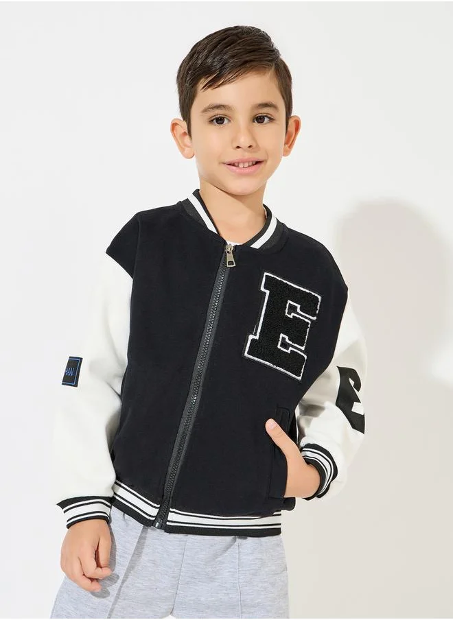 Styli Color Block Patch Detail Zip-Up Jacket