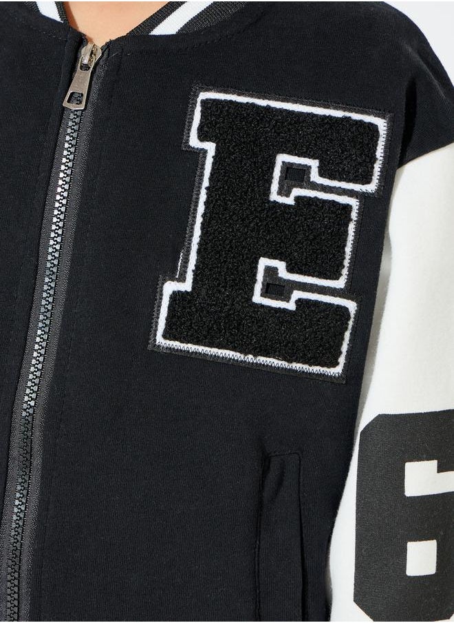 Color Block Patch Detail Zip-Up Jacket