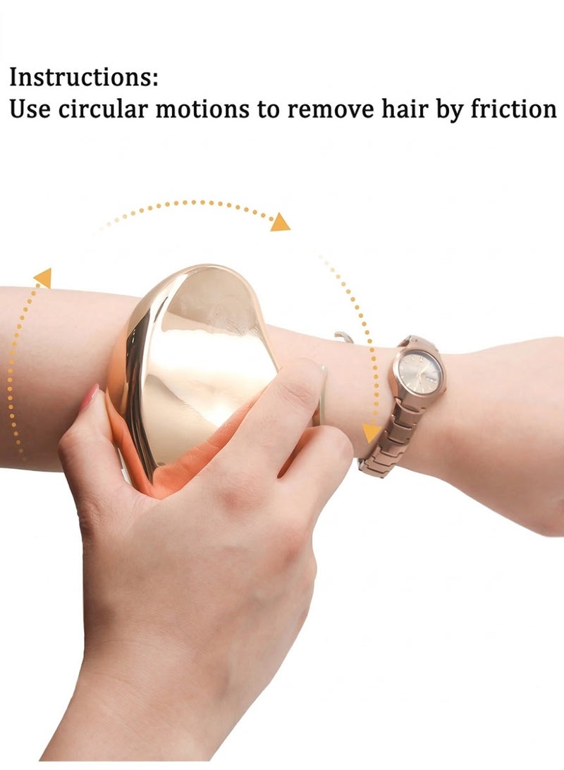 XiaoGiqi Portable Bean-Shaped Crystal Physical Hair Remover with Mirror Cover, Glossy Rose Gold Nano Glass Painless Depilation Eraser, Reusable Exfoliating Hair Removal Tool for Legs, Arms, Back & Full Body - Image 3