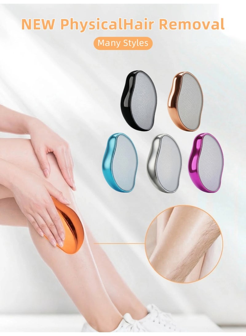 XiaoGiqi Portable Bean-Shaped Crystal Physical Hair Remover with Mirror Cover, Glossy Rose Gold Nano Glass Painless Depilation Eraser, Reusable Exfoliating Hair Removal Tool for Legs, Arms, Back & Full Body - Image 4