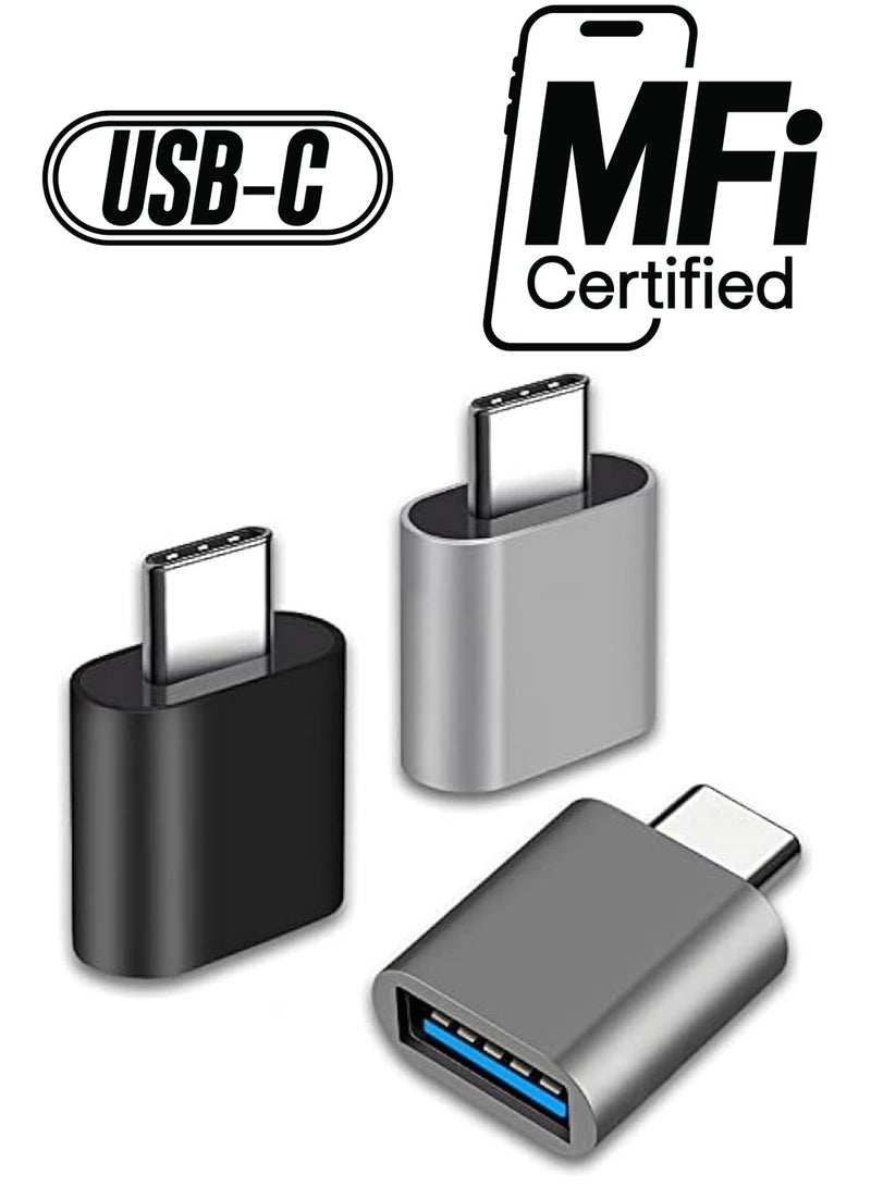 erorex USB C to USB Adapter USB C Male to USB Female Adapter(Pack of 3) Compatible with MacBook Air 2020/MacBook 12 inch/iPad Pro 2020 and More, Black, Grey, Silver(Not for Tesla) - Image 1