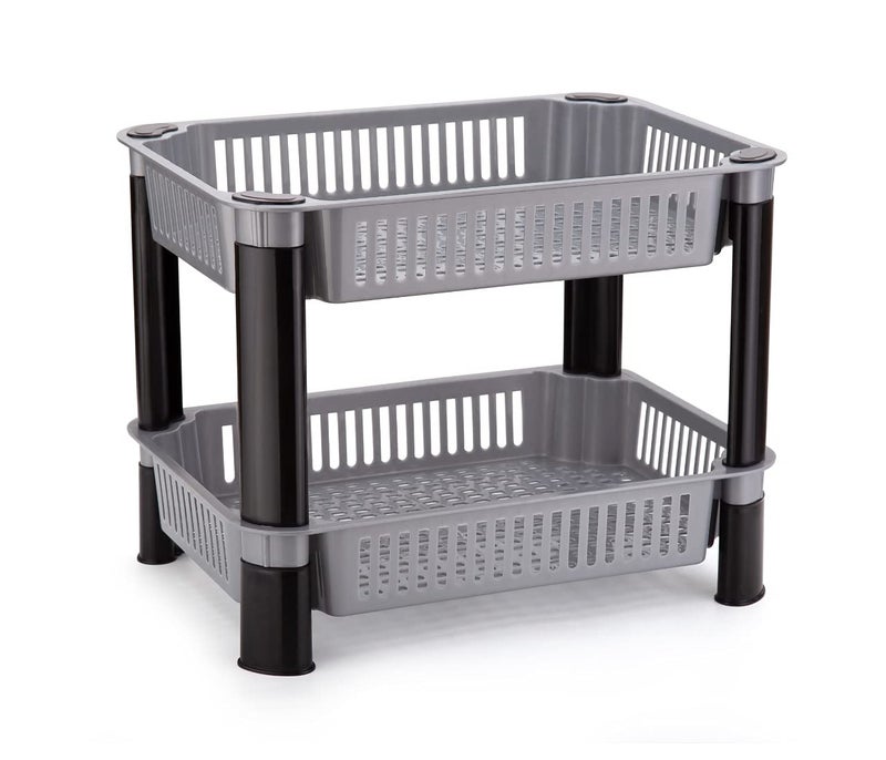 FOROLY Plastic 2Layer Multipurpose Kitchen OrganizerStorage Rack Onion Stand for Kitchen Vessels Vegetable Organiser Silver - Image 2