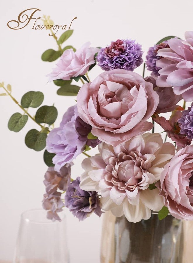 Floweroyal 36 Pcs Artificial Flowers Combo Purple Flowers Mix Silk Flowers Dahlia Roses with Stems for Wedding Bridal Bouquets, Baby Shower, Floral Arrangement, Table Centerpieces - Image 4
