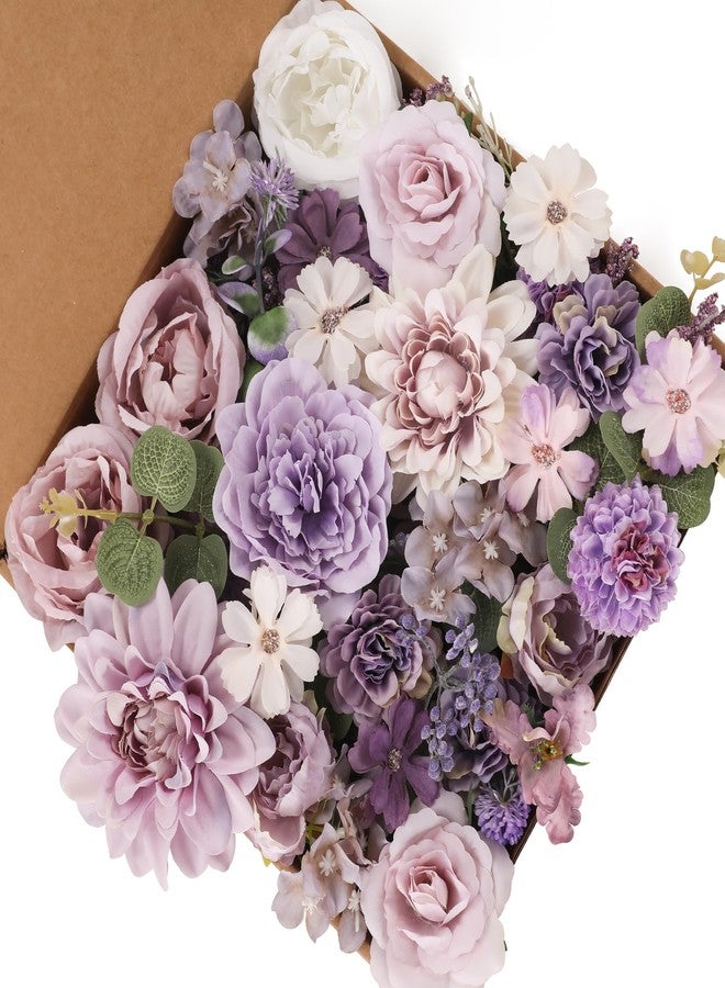 Floweroyal 36 Pcs Artificial Flowers Combo Purple Flowers Mix Silk Flowers Dahlia Roses with Stems for Wedding Bridal Bouquets, Baby Shower, Floral Arrangement, Table Centerpieces - Image 1