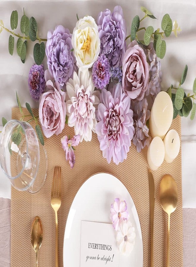 Floweroyal 36 Pcs Artificial Flowers Combo Purple Flowers Mix Silk Flowers Dahlia Roses with Stems for Wedding Bridal Bouquets, Baby Shower, Floral Arrangement, Table Centerpieces - Image 3