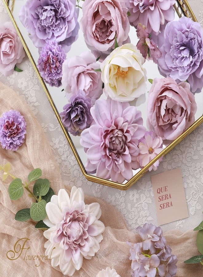 Floweroyal 36 Pcs Artificial Flowers Combo Purple Flowers Mix Silk Flowers Dahlia Roses with Stems for Wedding Bridal Bouquets, Baby Shower, Floral Arrangement, Table Centerpieces - Image 2
