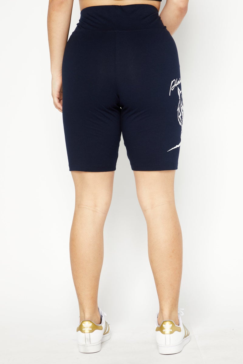 Plein Sport Women Sportswear Fit Training Shorts, Navy Blue  - Image 3