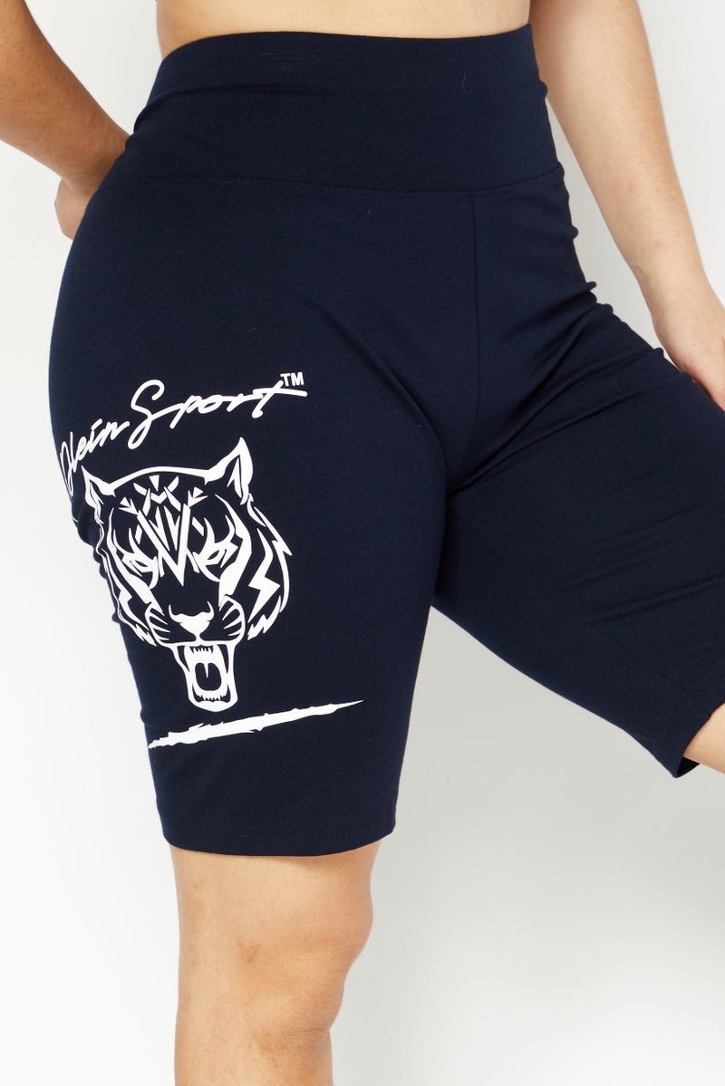 Plein Sport Women Sportswear Fit Training Shorts, Navy Blue  - Image 4