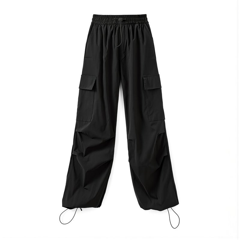 Womens Quick Dry Cargo Pants Loose Wide Leg Drawstring Casual Summer Gray - Image 3