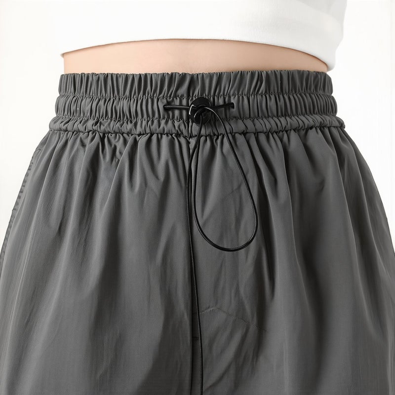 Womens Quick Dry Cargo Pants Loose Wide Leg Drawstring Casual Summer Gray - Image 5