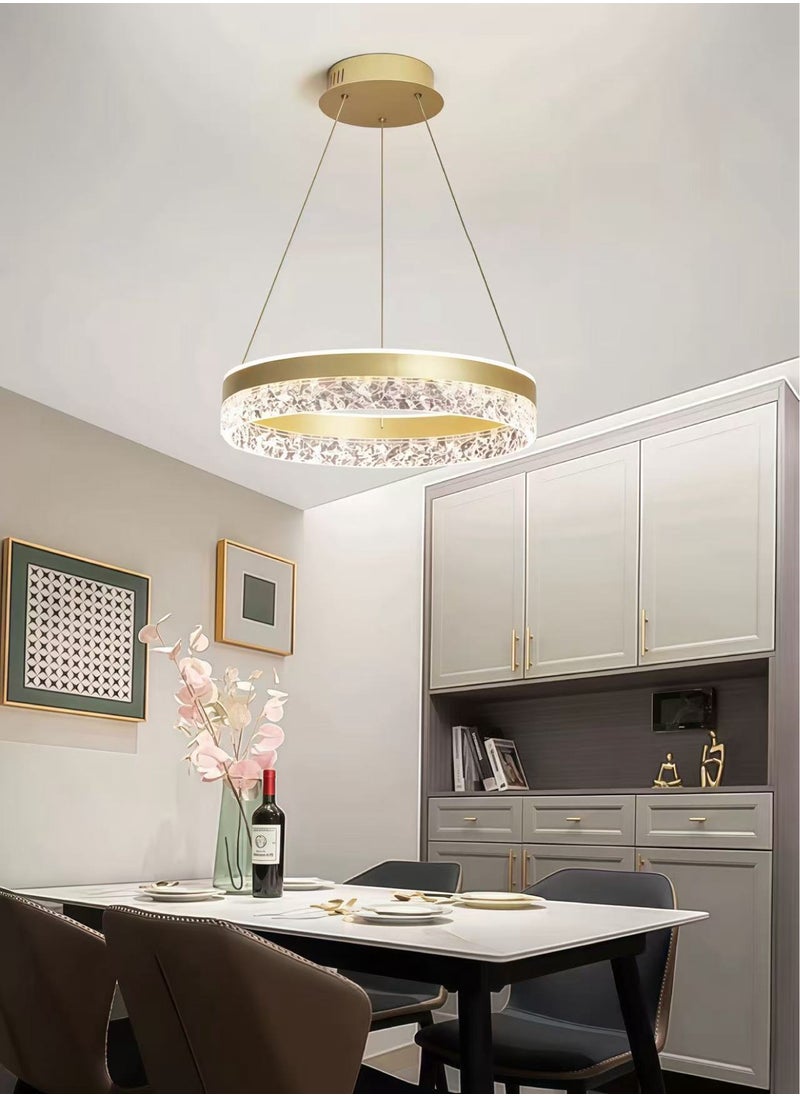 AL-WAHA AL-ZHABIA Modern LED Chandelier with Remote Dimming | Adjustable Acrylic Ring Design | 50W Pendant Light for Kitchen, Dining & Living Room | Ideal for Arabic Interiors  - Image 1