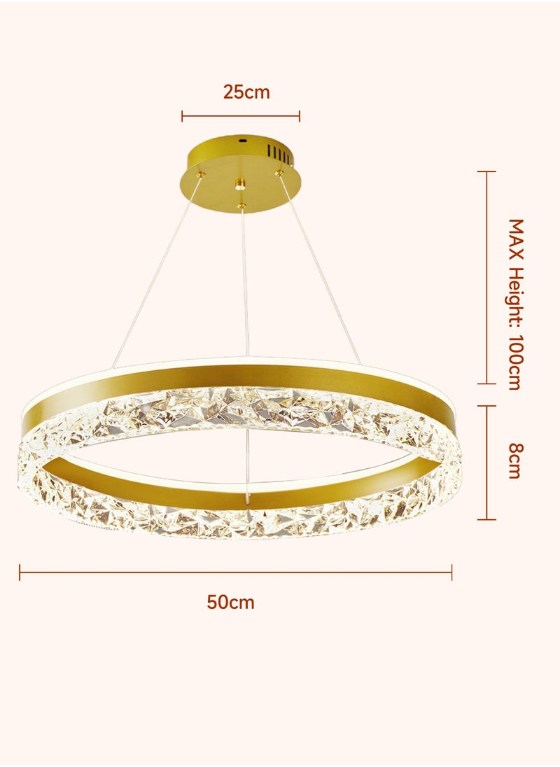 AL-WAHA AL-ZHABIA Modern LED Chandelier with Remote Dimming | Adjustable Acrylic Ring Design | 50W Pendant Light for Kitchen, Dining & Living Room | Ideal for Arabic Interiors  - Image 5