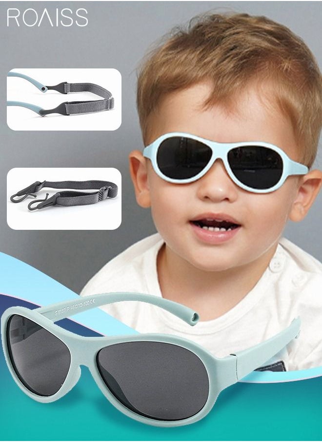 roaiss Oval Polarized Sunglasses for babies UV400 Protection Cute Beach Holiday Sun Glasses with Flexible Silicone Frame and Elastic Strap for Boys Girls Age 0-3 Blue  - Image 1