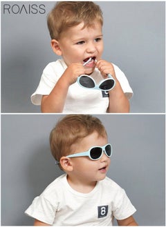 roaiss Oval Polarized Sunglasses for babies UV400 Protection Cute Beach Holiday Sun Glasses with Flexible Silicone Frame and Elastic Strap for Boys Girls Age 0-3 Blue  - Image 3