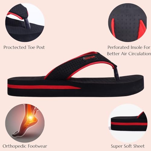 TRASE Doctor Soft Slippers for Women Orthopedic Flats for Women Diabetic & Pregnancy Comfort Flip Flop House Slipper Chappal (Red-Black, 8 UK) - Image 2
