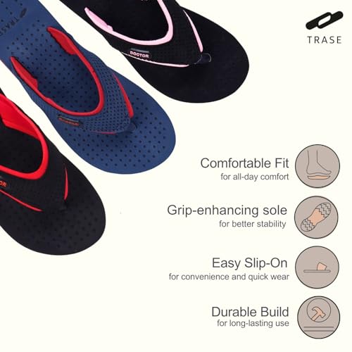 TRASE Doctor Soft Slippers for Women Orthopedic Flats for Women Diabetic & Pregnancy Comfort Flip Flop House Slipper Chappal (Red-Black, 8 UK) - Image 4