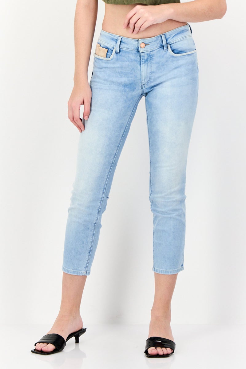 SALSA Women Slim Fit Mid Waist Washed Denim Jeans,  Blue - Image 1