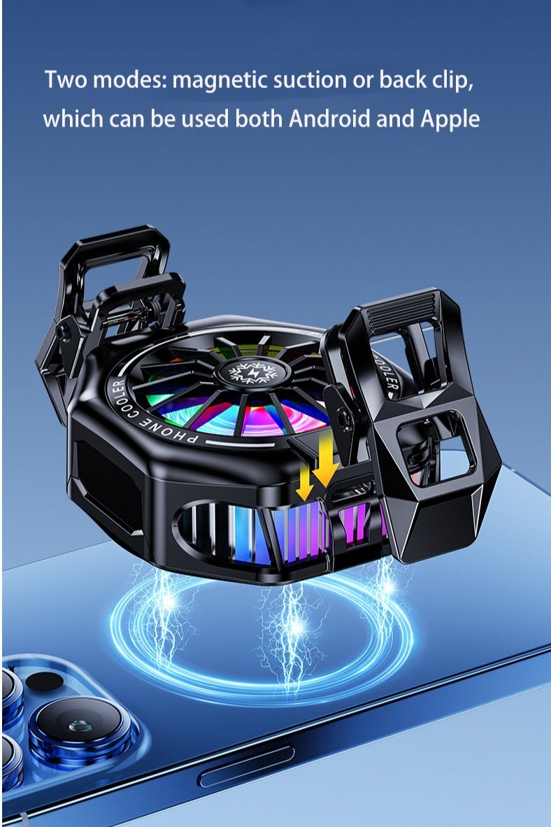 2 in 1 Magnetic/Back-Clip Mobile Phone Semiconductor Cooling Radiator 3 Gear Adjustable Mobile Cooling Fan with Digital Display Portable Phone Radiator Cooling Fan for Android iPhone - Image 3