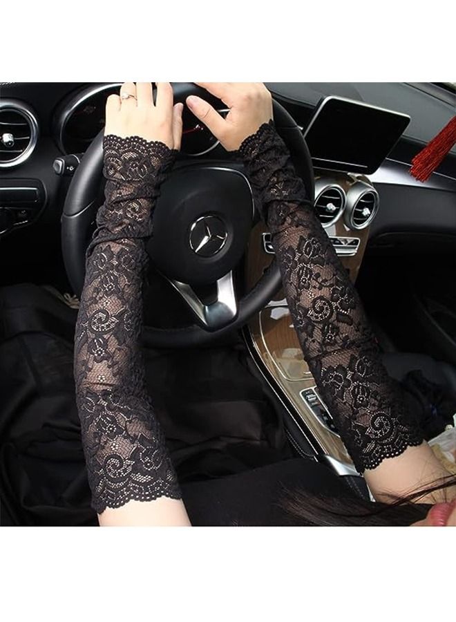 ثلاث قطع من الأقمشة أكمام ذراع نسائية حماية من الأشعة فوق البنفسجية قفازات طويلة ذات شريط، أكمام ذراع صلبة ملونة بدون أصابع، أكمام قيادة واقية من الشمس (أسود/أبيض/رمادي) - Image 5