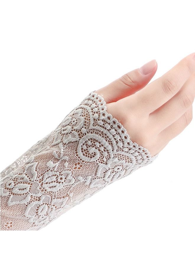 ثلاث قطع من الأقمشة أكمام ذراع نسائية حماية من الأشعة فوق البنفسجية قفازات طويلة ذات شريط، أكمام ذراع صلبة ملونة بدون أصابع، أكمام قيادة واقية من الشمس (أسود/أبيض/رمادي) - Image 2