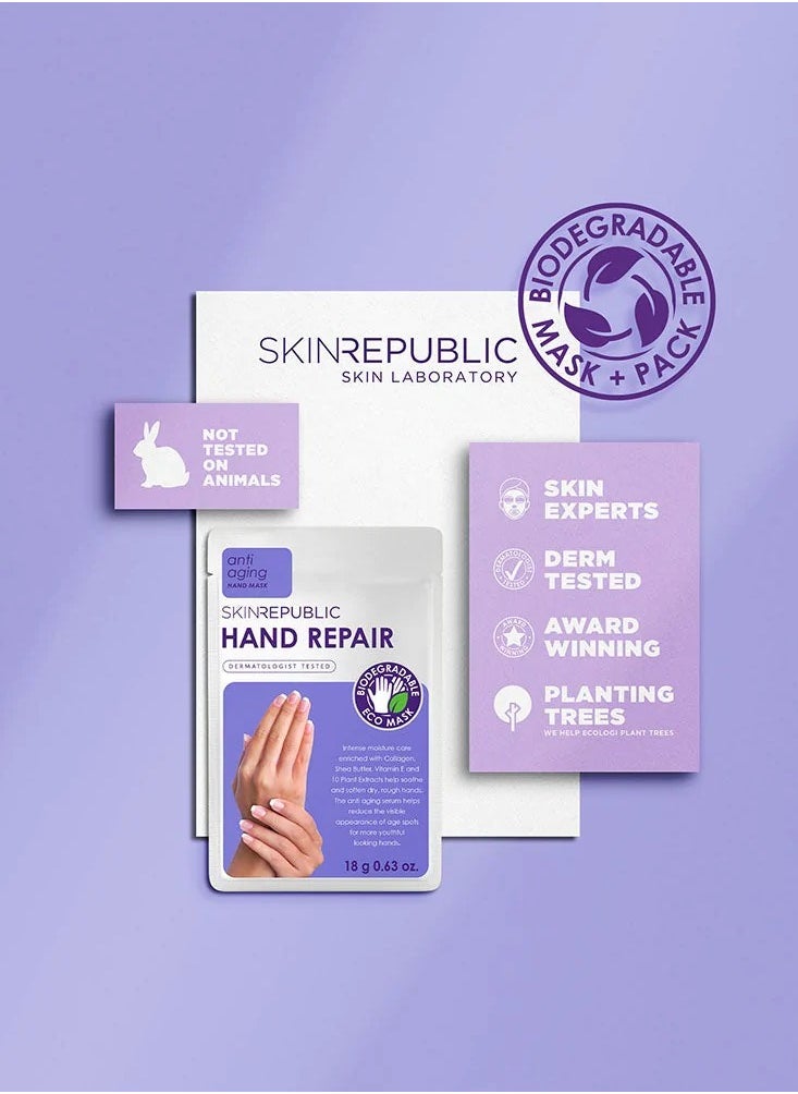 SKIN REPUBLIC Hand Repair Mask (1 Pair) – Moisturizing Gloves with Collagen, Shea Butter & Vitamin E, Soften Dry, Rough Skin, Reduces Age Spots, Wrinkles & Inflammation, Anti-Aging, Biodegradable Formula  - Image 5