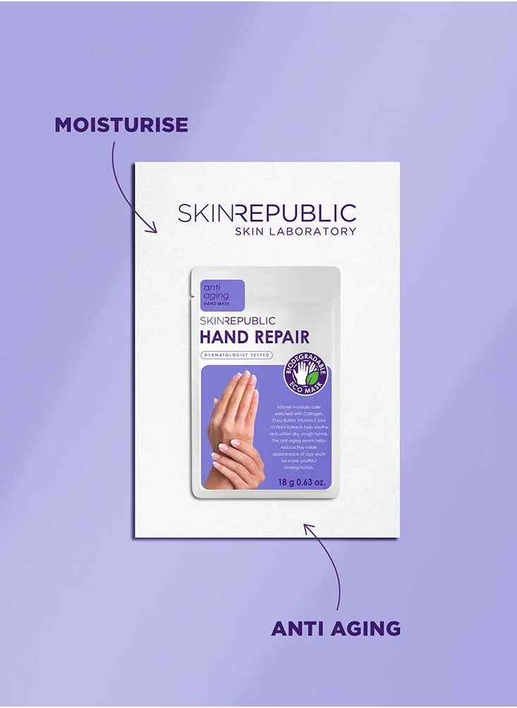 SKIN REPUBLIC Hand Repair Mask (1 Pair) – Moisturizing Gloves with Collagen, Shea Butter & Vitamin E, Soften Dry, Rough Skin, Reduces Age Spots, Wrinkles & Inflammation, Anti-Aging, Biodegradable Formula  - Image 3