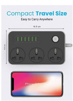 LIXES 3-Way Power Extension Cord – 6 USB Charging Ports, 3 Universal Plugs, 2 Meter Surge Protection Cable for Home and Office Use  - Image 2