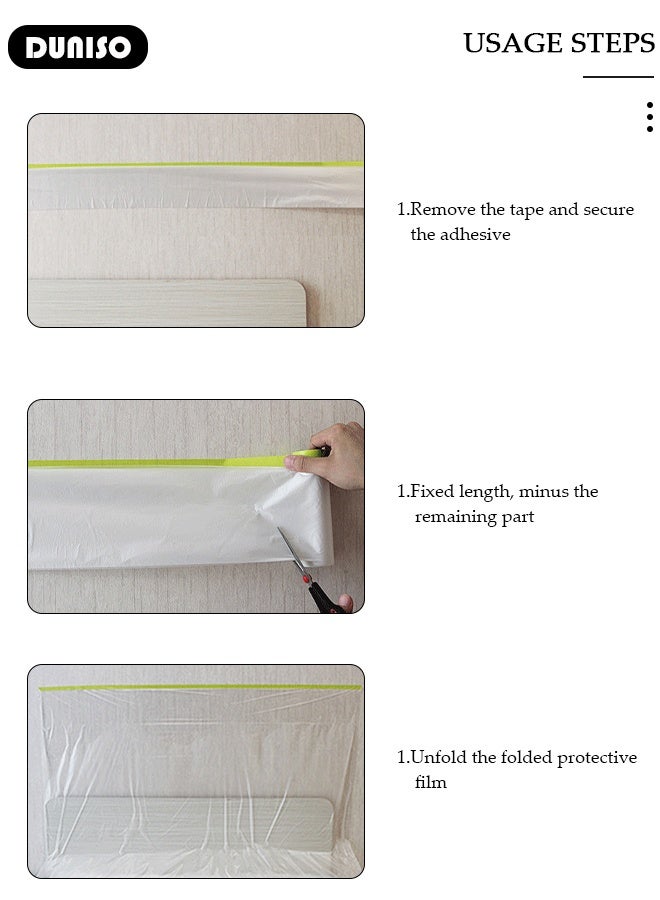 DUNISO 2 packs Plastic Drop Cloths, Waterproof Anti-Dust Furniture Cover With Adhesive Strip, Thicken Painters Drop Cloth, Disposable Plastic Cover for Painting Protection, Large Anti Dust Clear Cover for Sofa Furniture Floor Wall Protection - Image 3
