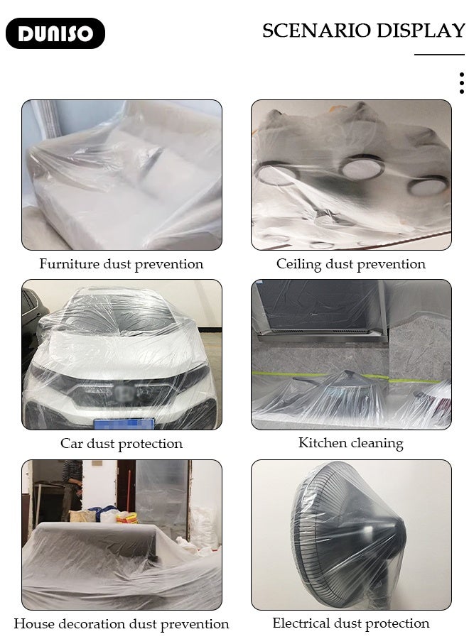 DUNISO 2 packs Plastic Drop Cloths, Waterproof Anti-Dust Furniture Cover With Adhesive Strip, Thicken Painters Drop Cloth, Disposable Plastic Cover for Painting Protection, Large Anti Dust Clear Cover for Sofa Furniture Floor Wall Protection - Image 5