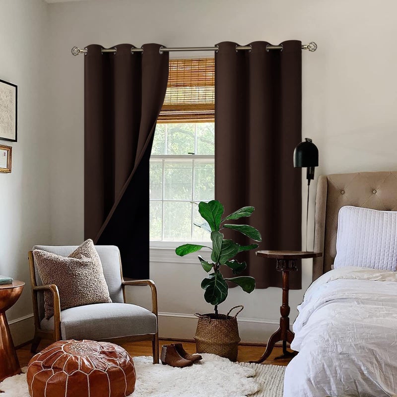 BGment Thermal Insulated 100% Blackout Curtains for Bedroom with Black Liner  Double Layer Full Room Darkening Noise Reducing Grommet Curtain (42 x 72 Inch  Brown  2 Panels) - Image 2
