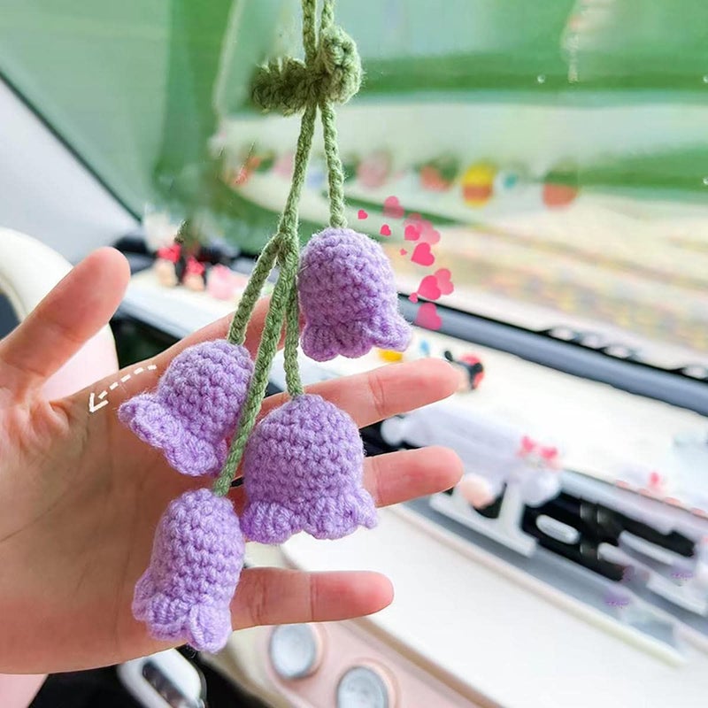 SCKUBMF Rear View Mirror Accessories Cute Car Accessories Aesthetic Handmade Knitted Rear View Mirror Pendant Ornament Kawaii Car Decor  for Car Cecorations Home Decorative Pendantscar Decorations - Image 2