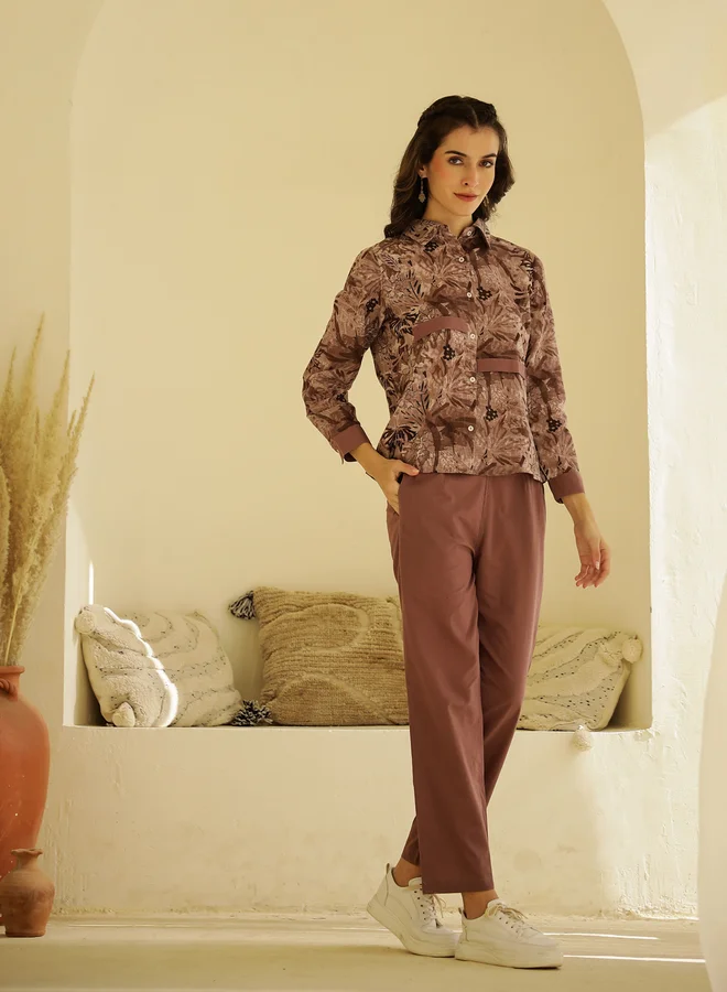 sanskrutihomes sanskrutihomes Printed Spread Collar Cotton Shirt with Trousers Co-Ords