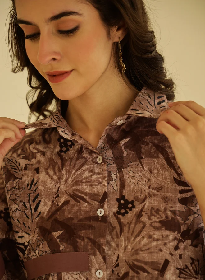 sanskrutihomes sanskrutihomes Printed Spread Collar Cotton Shirt with Trousers Co-Ords