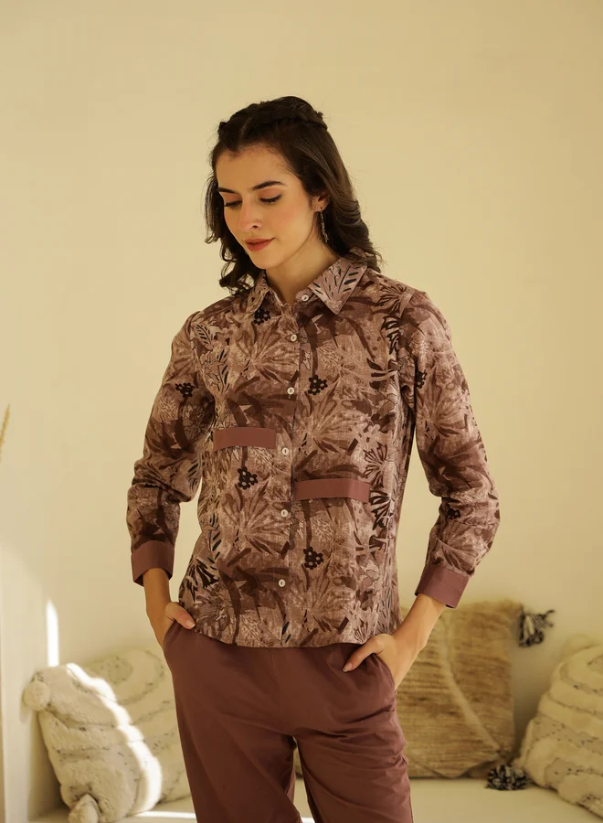 sanskrutihomes sanskrutihomes Printed Spread Collar Cotton Shirt with Trousers Co-Ords
