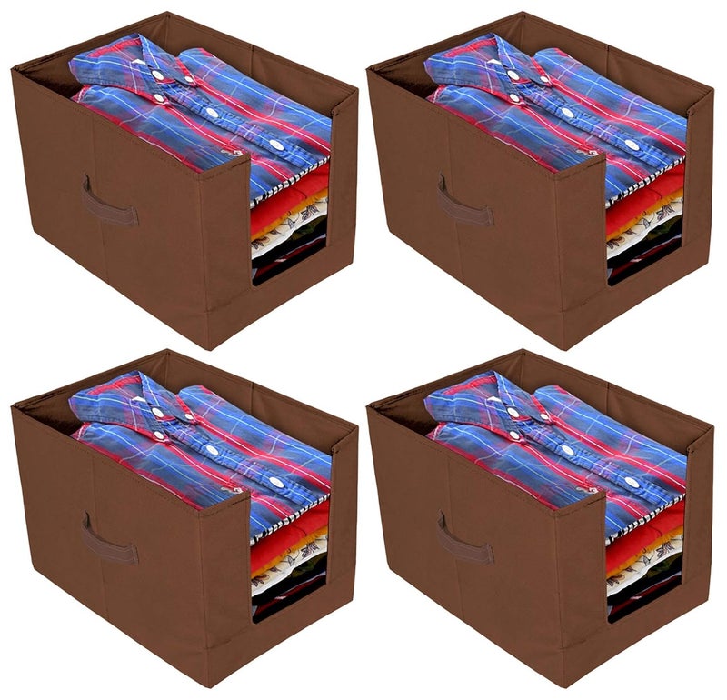 Kuber Industries 4 Pieces Non Woven Shirt StackerShirt Organizer Wardrobe Organizer BrownKUBMART2886 - Image 1
