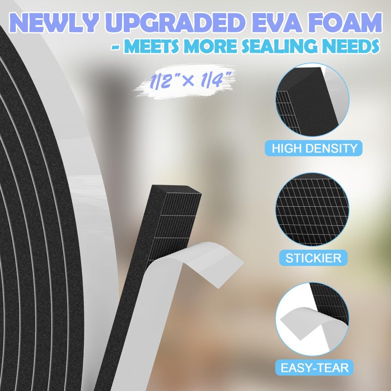 Bantie 33FT EVA Weather Stripping Door Seal Foam Tape with Adhesive Foam Sealing Strip Window Weather Stripping Door Insulation Soundproofing - Image 2