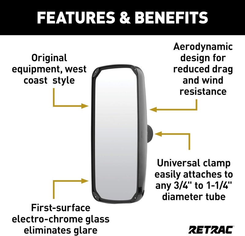 RETRAC 610872 Aerodynamic 8 x 17-Inch Plastic West Coast Mirror Head - Image 4