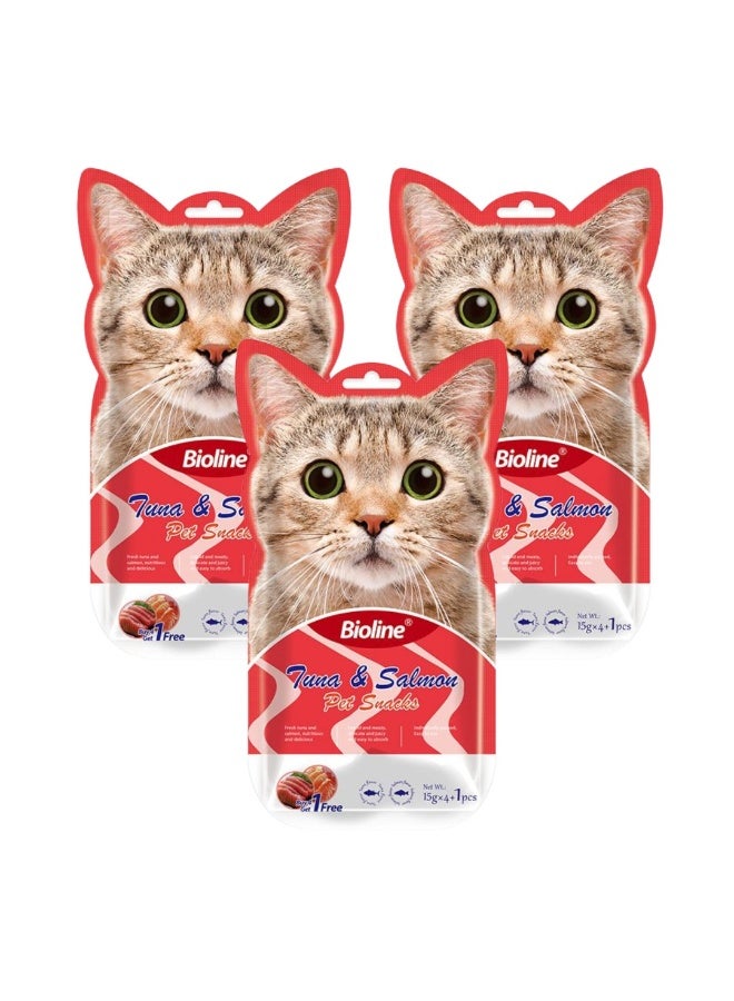 بايولاين مكافآت بيولاين للقطط - ٥ × ١٥ جم [نكهة - تونة وسلمون] (3 عبوات))