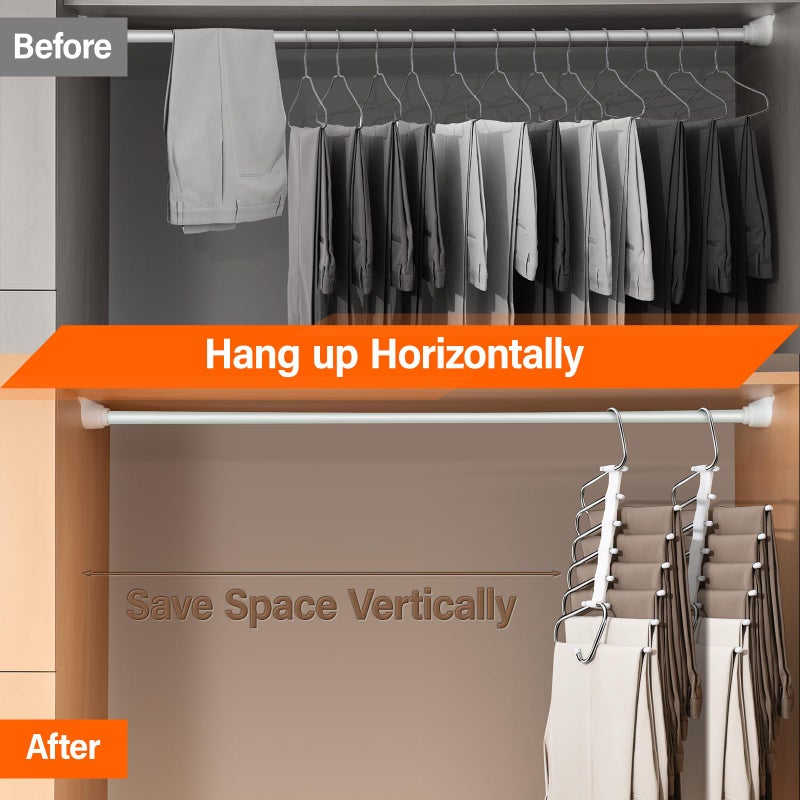 Fayleeko Upgraded Collapsible Pants Hangers Space Saving, 6 Layers Clothes Rack, Stainless Steel Multifunctional Closet Organizer, Non Slip Metal Hangers for Pants Jeans Skirts Trousers (2 Pack) - Image 2