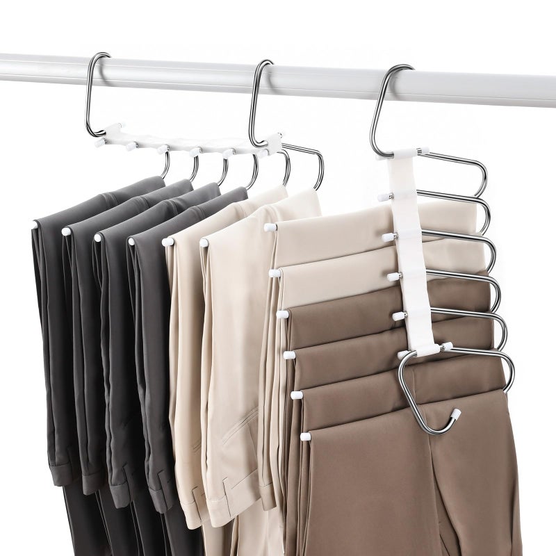 Fayleeko Upgraded Collapsible Pants Hangers Space Saving, 6 Layers Clothes Rack, Stainless Steel Multifunctional Closet Organizer, Non Slip Metal Hangers for Pants Jeans Skirts Trousers (2 Pack) - Image 1